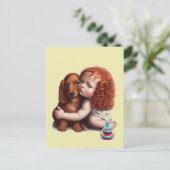 Rode Hoofd peuter knuffelen Dachshund Briefkaart (Staand voorkant)