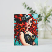 Rode Hoofd Steampunk Vrouw Briefkaart (Staand voorkant)