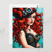 Rode Hoofd Steampunk Vrouw Briefkaart (Voorkant / Achterkant)