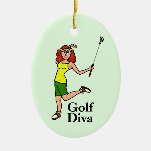 Rode Hoofd Vrouw Golfer Ornament (Voorkant)