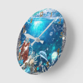 Rode hoofdzeemeermin onder Zee Fantasy Custom Ronde Klok (Hoek)