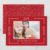 Rode Hoop Vreugde Liefde Kerstmis Foto Feestdagenkaart (Voorkant / Achterkant)