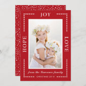 Rode Hoop Vreugde Liefde Moderne Kerstmis Foto Feestdagenkaart (Voorkant / Achterkant)