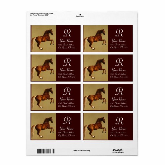 RODE HORSE MONOGRAM, bruin Etiket (Full Sheet)