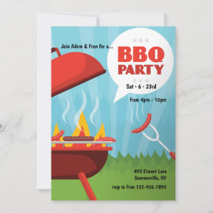 Rode Hot BBQ-feestuitnodiging Kaart