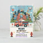 Rode Hot Fire Truck Motorveiligheid 1e verjaardag Kaart (Staand voorkant)