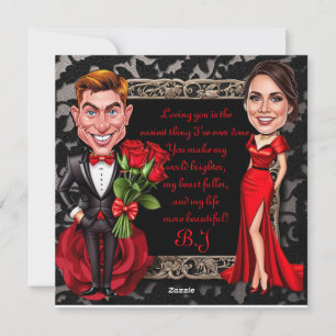 Rode Hot Valentijn Karikatuur liefhebbers Feestdagenkaart