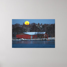 Rode houten boothuis in Helsinki, Finland  Canvas Afdruk