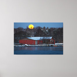 Rode houten boothuis in Helsinki, Finland Canvas Afdruk