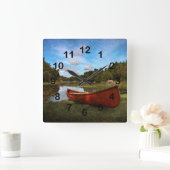 Rode houten kano-landschap vierkante klok (Huis)