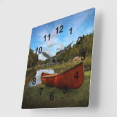 Rode houten kano-landschap vierkante klok (Hoek)