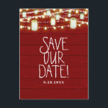 Rode Houten & Slingerende Lichtjes Rustieke Save T Aankondigingskaart<br><div class="desc">Aanpassen zoals je wilt</div>