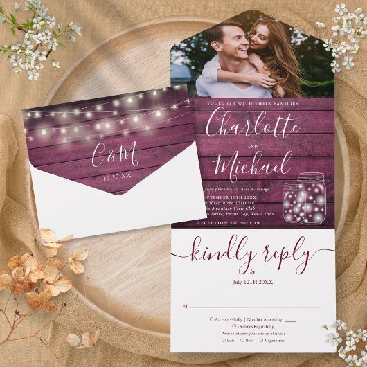 Rode houten slingerlichten Metselwerkpotten Foto B All In One Uitnodiging