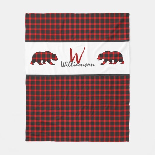 Rode houthakker geruite Beren Monogram Fleece Deken (Voorkant)