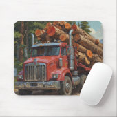 Rode houtkap Truck in de bergen Muismat (Met muis)