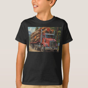 Rode houtkap Truck in de bergen T-shirt