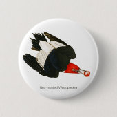 Rode houtpikker, Audubon, Birdwatcher Bird Ronde Button 5,7 Cm (Voorkant)