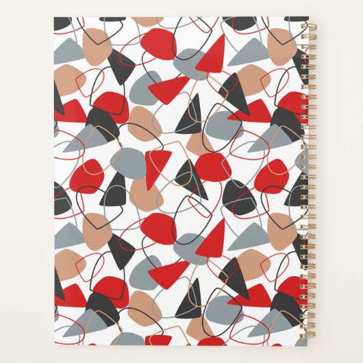 Rode, houtskool en witte Abstracte vorm Planner (Achterkant)