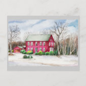 Rode huis in de winter briefkaart (Voorkant)