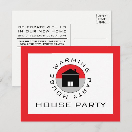 Rode Huis Logo, uitnodiging van de Housewarming Pa Briefkaart (Voorkant / Achterkant)