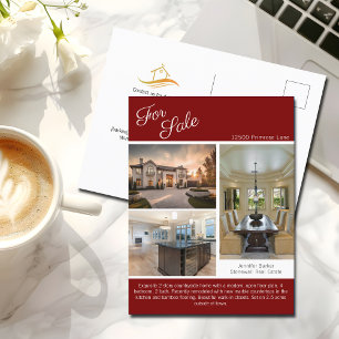 Rode huis te koop vastgoedadvertentie briefkaart