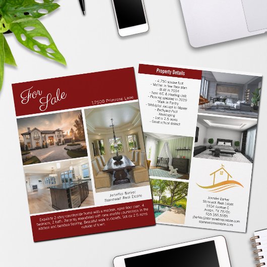 Rode huis te koop vastgoedlijst 2-zijdig flyer