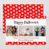 Rode huisdier Paws foto Happy Halloween Feestdagenkaart (Voorkant / Achterkant)