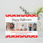 Rode huisdier Paws foto Happy Halloween Feestdagenkaart (Staand voorkant)
