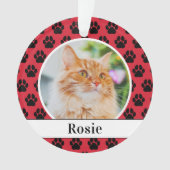 Rode huisdierpootafdrukken Aangepaste kattennaam f Ornament (voorkant)