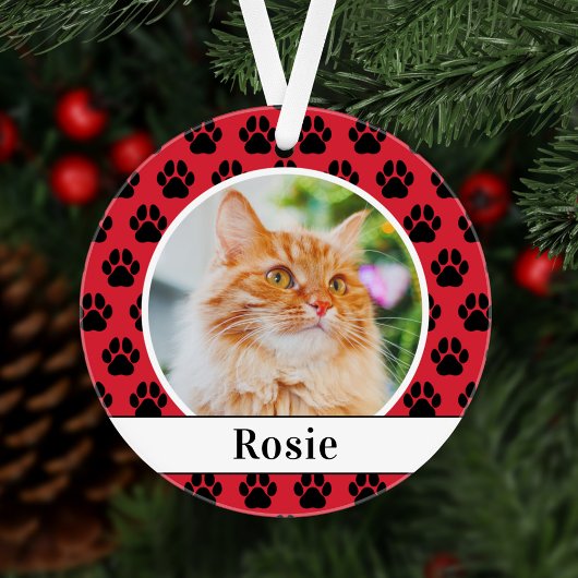 Rode huisdierpootafdrukken Aangepaste kattennaam f Ornament