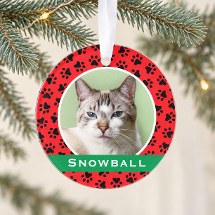Rode huisdierpootafdrukken Persoonlijke kattennaam Ornament