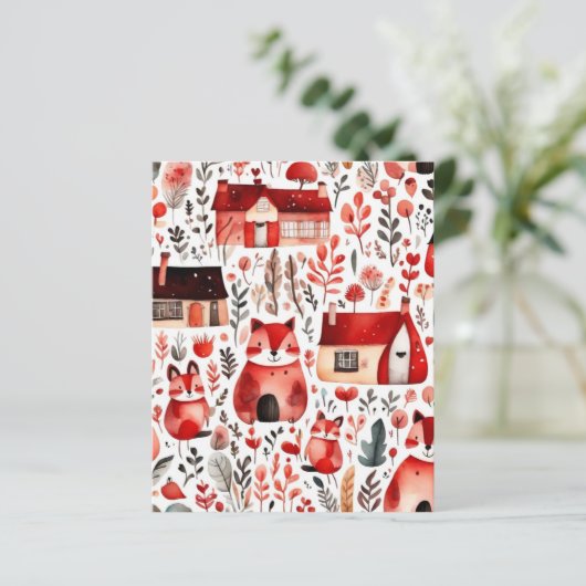 Rode huizen en huizen schattig papier blad (Staand voorkant)