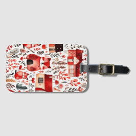 Rode huizen en huizen schattig papier blad bagagelabel