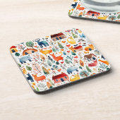 Rode huizen en huizen schattig papier blad bier onderzetter (Linkerzijde)