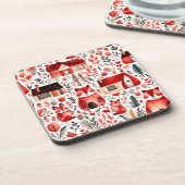 Rode huizen en huizen schattig papier blad bier onderzetter (Linkerzijde)