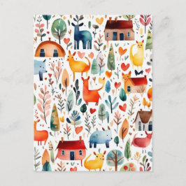 Rode huizen en huizen schattig papier blad briefkaart