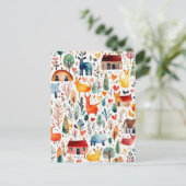 Rode huizen en huizen schattig papier blad briefkaart (Staand voorkant)