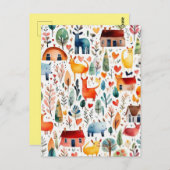 Rode huizen en huizen schattig papier blad briefkaart (Voorkant / Achterkant)