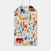 Rode huizen en huizen schattig papier blad cadeaulabel (Voorkant)