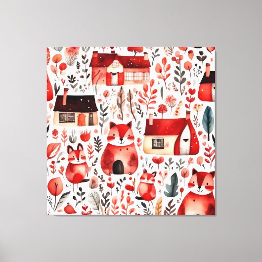 Rode huizen en huizen schattig papier blad canvas afdruk (Voorkant)
