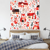 Rode huizen en huizen schattig papier blad canvas afdruk (Insitu (Slaapkamer))