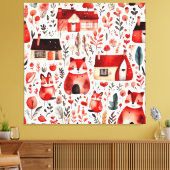 Rode huizen en huizen schattig papier blad canvas afdruk (Insitu (Woonkamer))