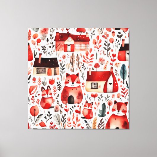 Rode huizen en huizen schattig papier blad canvas afdruk (Voorkant)