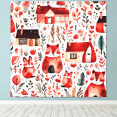 Rode huizen en huizen schattig papier blad canvas afdruk (Insitu (Houten vloer))