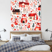 Rode huizen en huizen schattig papier blad canvas afdruk (Insitu (Slaapkamer))