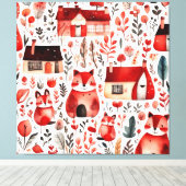 Rode huizen en huizen schattig papier blad canvas afdruk (Insitu (Houten vloer))