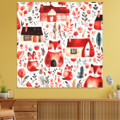 Rode huizen en huizen schattig papier blad canvas afdruk (Insitu (Woonkamer))