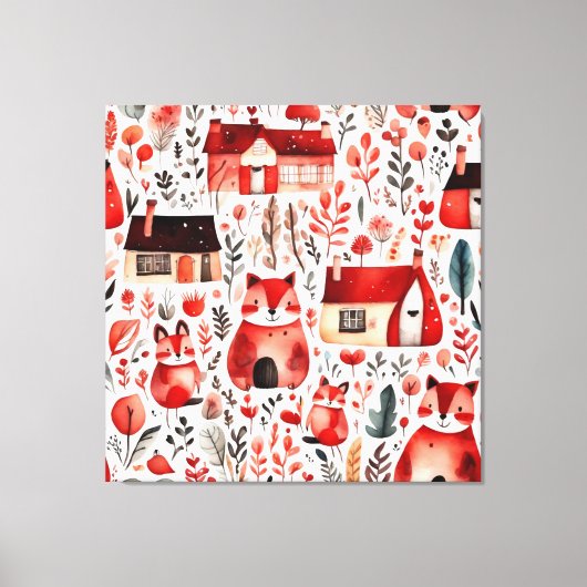 Rode huizen en huizen schattig papier blad canvas afdruk (Voorkant)