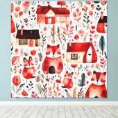 Rode huizen en huizen schattig papier blad canvas afdruk (Insitu (Houten vloer))