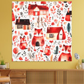 Rode huizen en huizen schattig papier blad canvas afdruk (Insitu (Woonkamer))